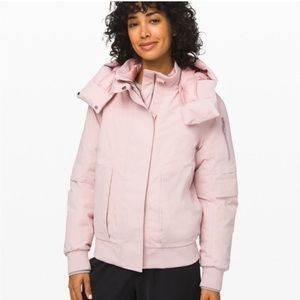 Lululemon light pink cloud puff snow winter jacket with hood